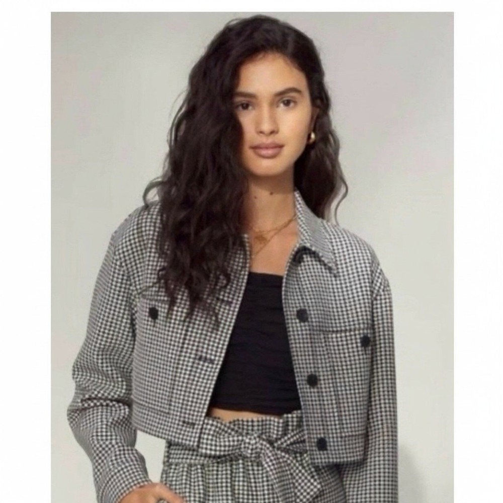 Maison d'Amélie Dark Academia Cropped Jacket Women L Black White Houndstooth